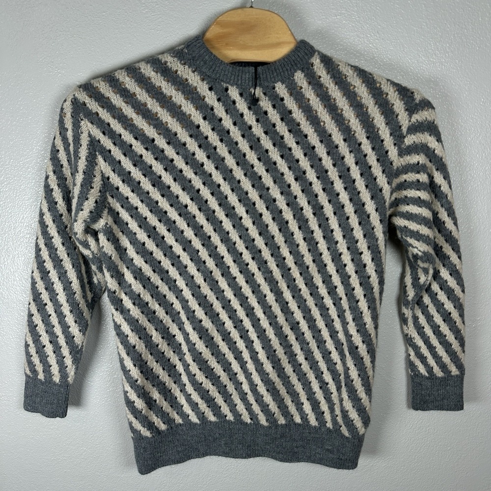 ZARA Sweater Mens Size‎ Medium Gray Cream Striped CrewNeck Open Knit NWOT